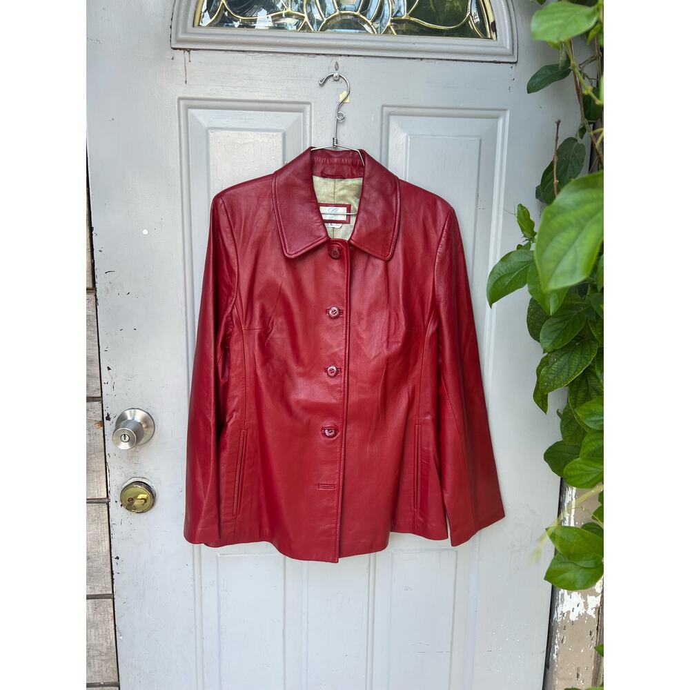Red belted leather jacket - Picture 5 of 5